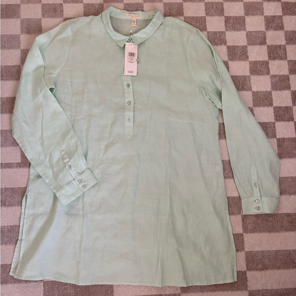 Eileen Fisher Light Green Button-Up Blouse